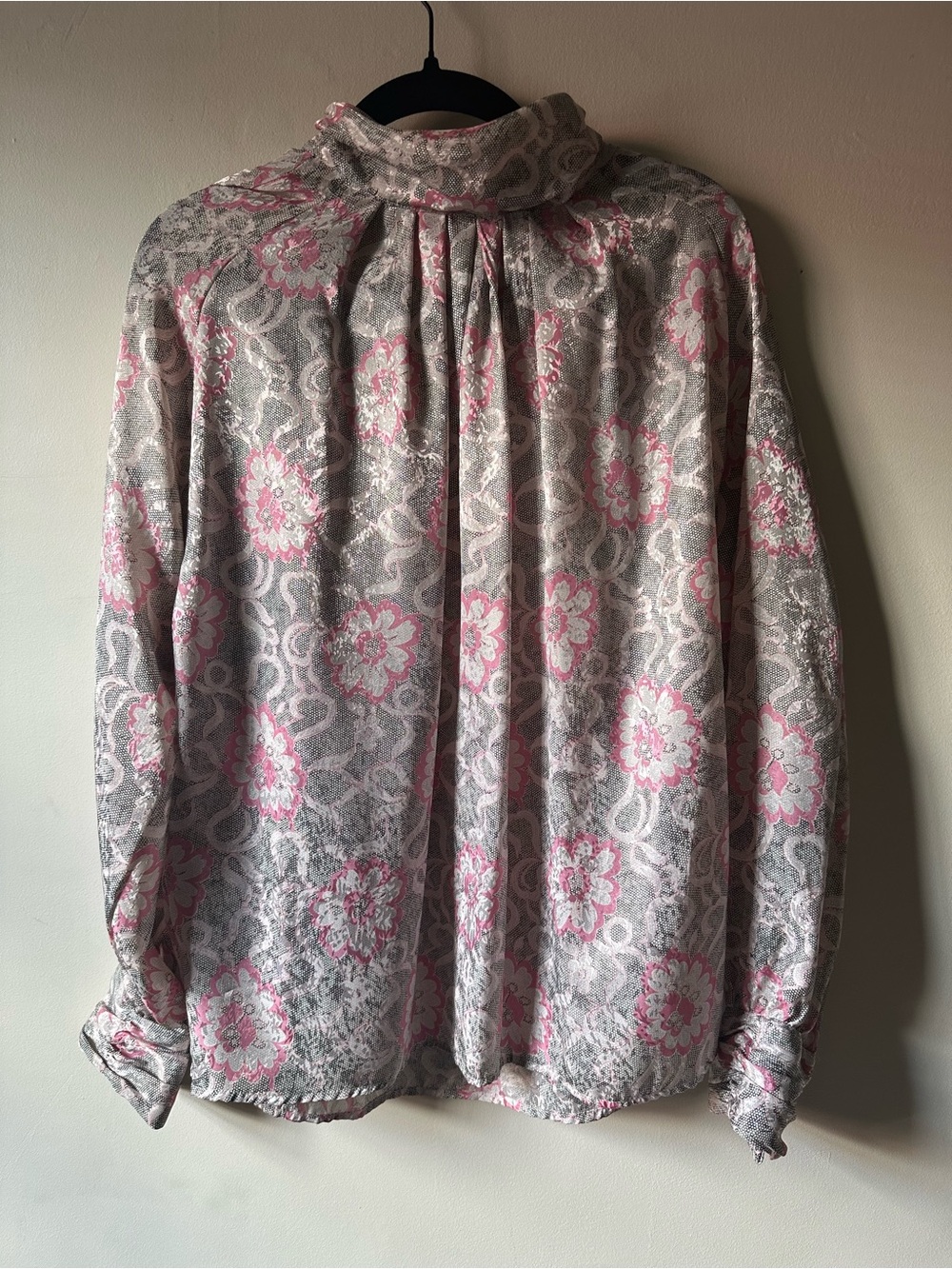 Vintage 70s Floral Embossed Mock Neck Blouse Tess